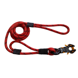 Heavy Duty Professional Climbing Rope Double Handle Dog Leash Lead with Quick Release Kong Frog 360 Swivel Clip. Red rope color.