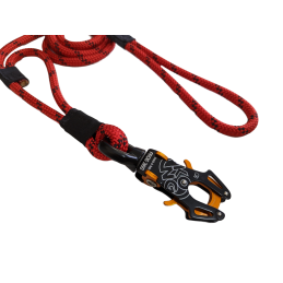 Heavy Duty Professional Climbing Rope Double Handle Dog Leash Lead with Quick Release Kong Frog 360 Swivel Clip. Red rope color.