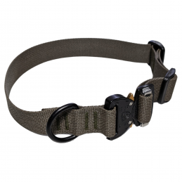 Hank's Surplus Nylon D-Ring 1" Flexible Dog Collar with Quick Release COBRA Buckle. Ranger Green color.