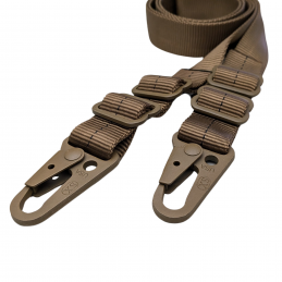 Hank's Surplus two-point sling in coyote brown color with HK snap clip.