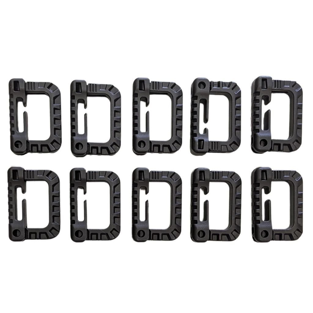 10 Military Carabiner MOLLE Grimloc D-Ring Gear Attachment Snap Clips Black