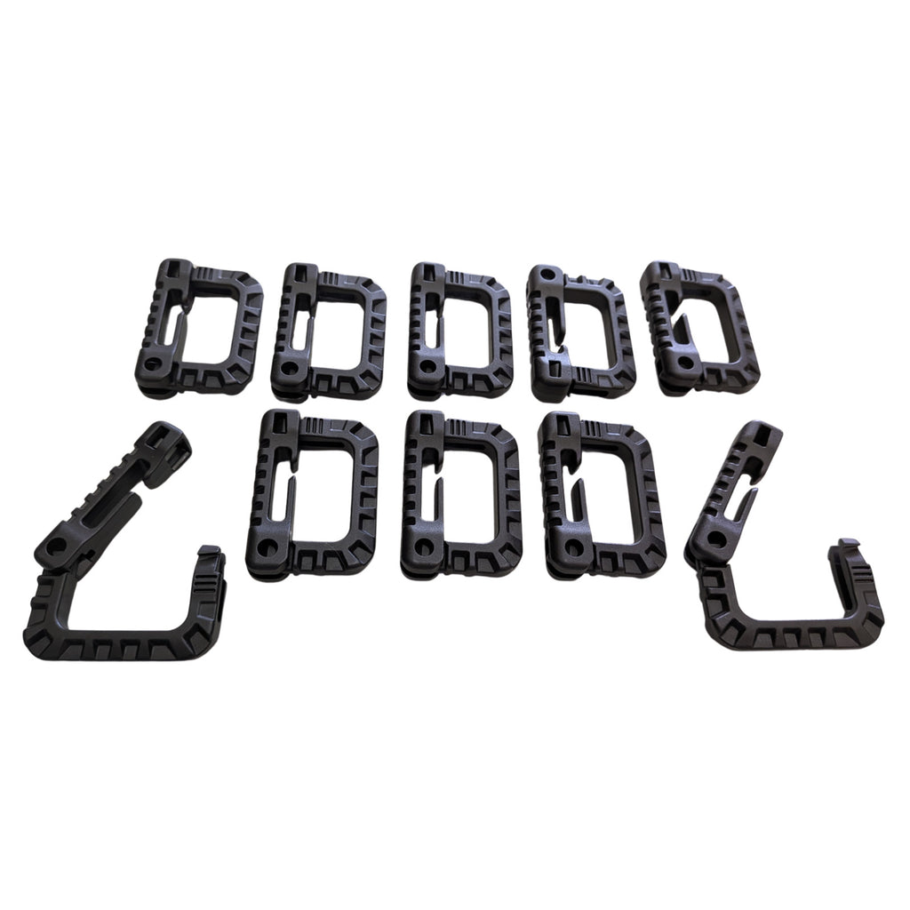 10 Military Carabiner MOLLE Grimloc D-Ring Gear Attachment Snap Clips Black