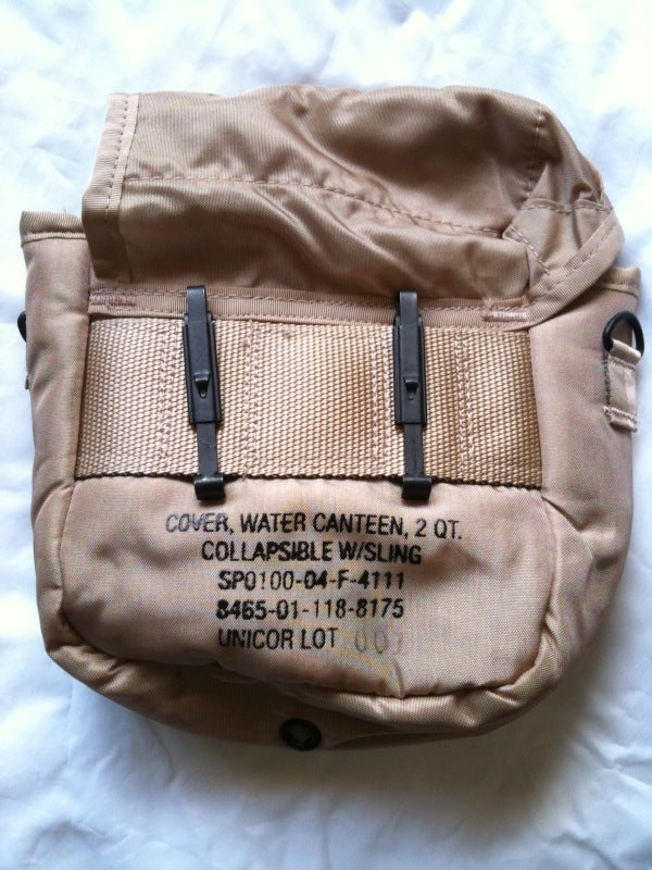 Official Military Army Collapsible Camping Canteen 2 QT Cover Pouch Sling Tan