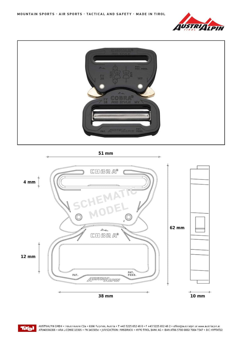 AustriAlpin COBRA ProStyle 1.5" Quick Release Tactical Belt Buckle Matte Black