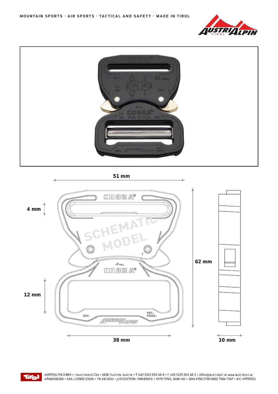 AustriAlpin COBRA ProStyle 1.5" Quick Release Tactical Belt Buckle Matte Black