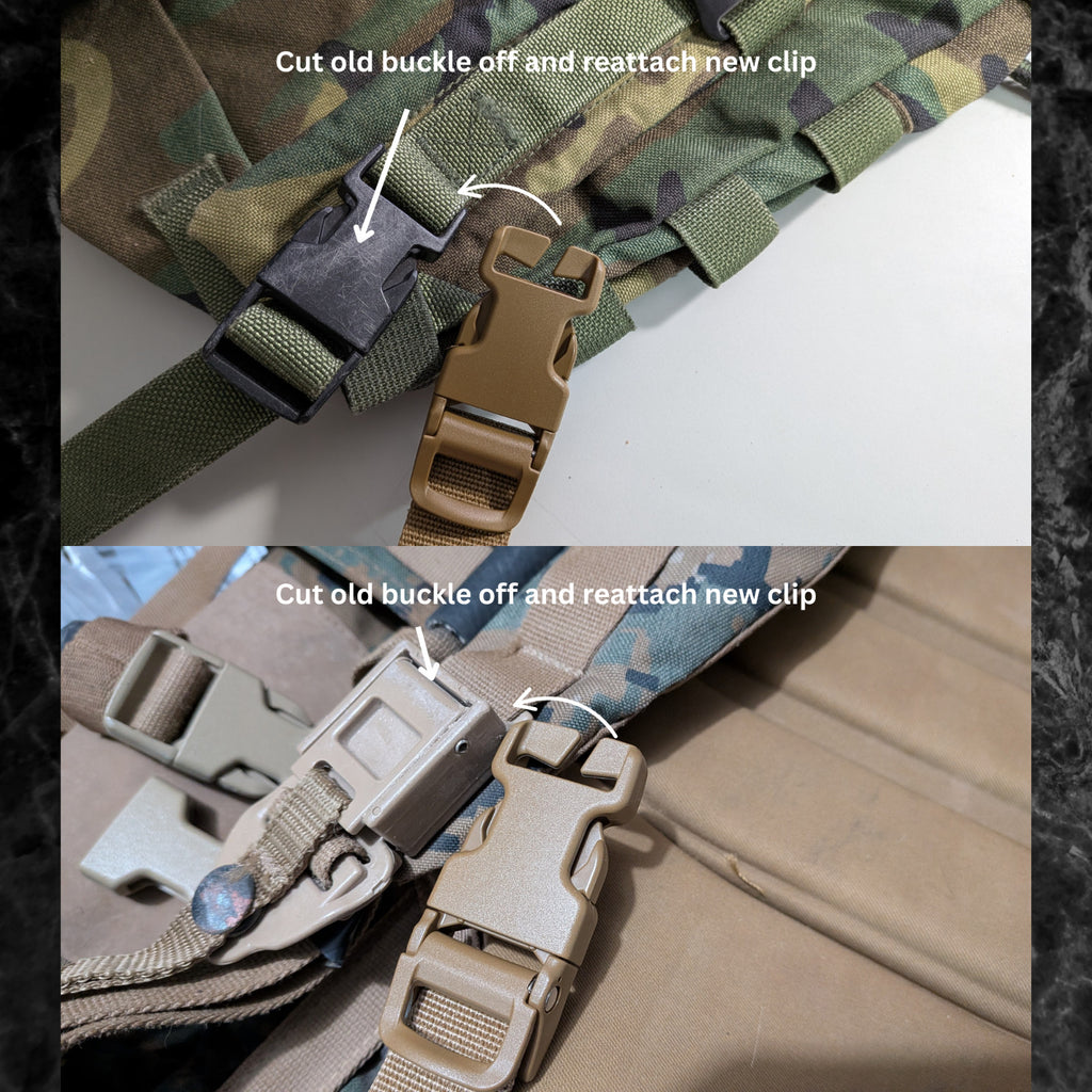 2 Military Assault Backpack Lower Shoulder Straps Auto Cam Quick Snap Buckle