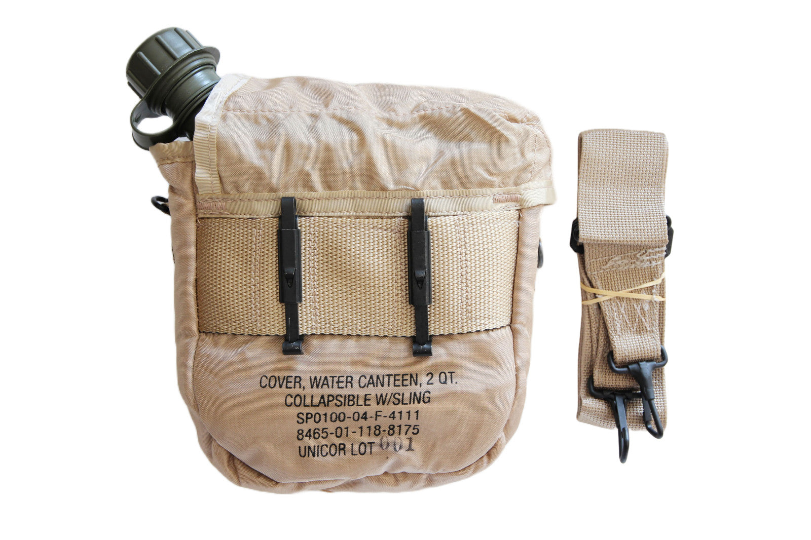 US Military Army Collapsible Camping Water Hydration Tan 2 QT Canteen & Cover