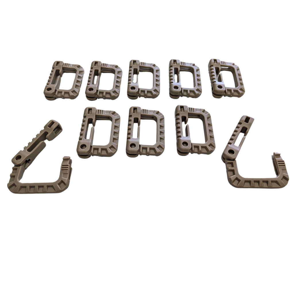10 Backpack Vest MOLLE Grimloc Carabiner Gear Attachment Snap Clips TAN 499