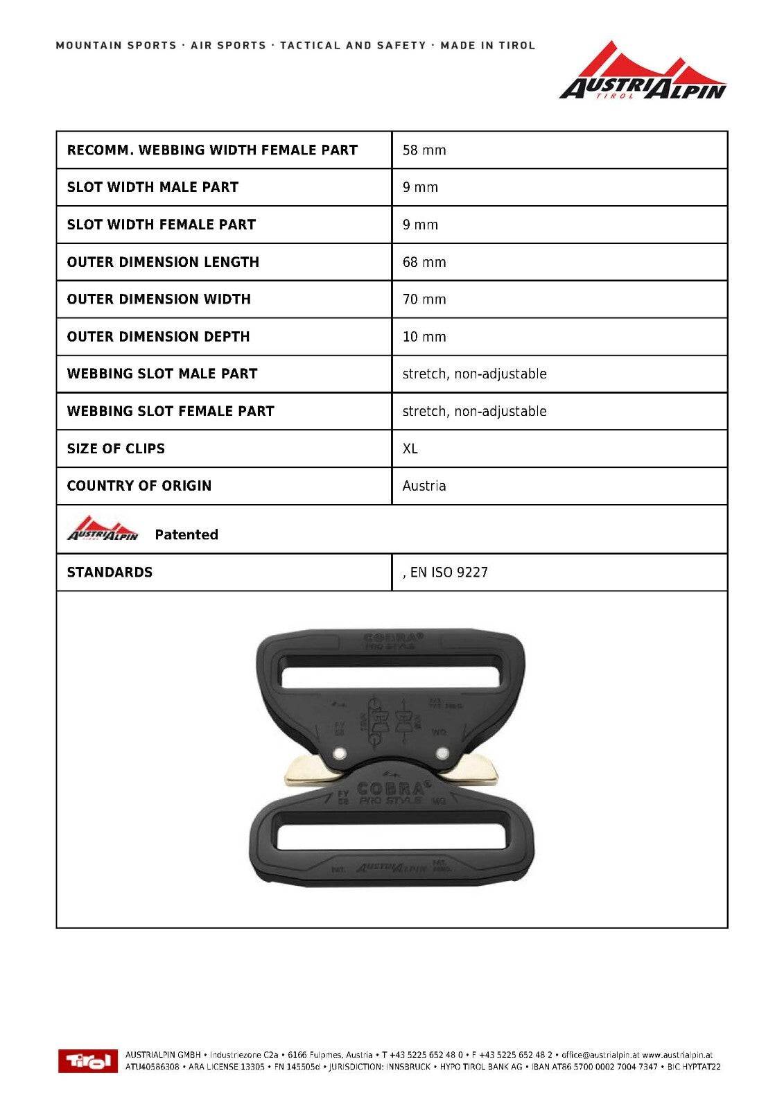 COBRA 2.25" 58mm Quick Release Tactical Dual Wide Fixed Duty Belt Buckle